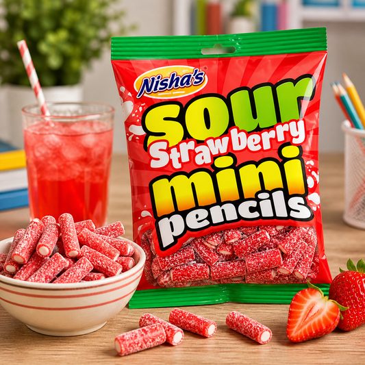 Nisha Sweets Sour Strawberry Mini Pencils - (12 Packs)