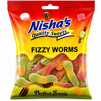 Nisha Sweets Fizzy Worms - (12 Packs)